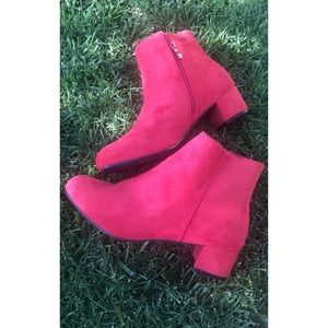 Red zipper ankle booties